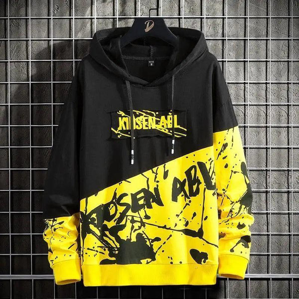 High Street Print Hoodie Men New Patchwork Hoodies Men's Hip Hop Hooded Sweatshirt Men's Sweatshirt Streetwear Loose Personality Letter Print Patchwork Hoodie