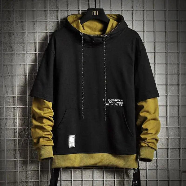 Hooded Sweatshirts Mens Letter Print Hoodies Streetwear Hip Hop Pullover Hoodie Men's Hooded Sweatshirt Men's Contrast Color Patchwork Hooded Sweatshirt Long Sleeve Pocket Jacket
