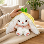 Reversible Strawberry Bunny Plush Toy Soft Polyester Stuffed Animal for Kids Hide and Seek Transforming Toy