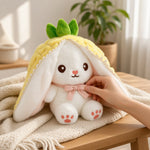 Reversible Strawberry Bunny Plush Toy Soft Polyester Stuffed Animal for Kids Hide and Seek Transforming Toy