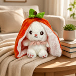 Reversible Strawberry Bunny Plush Toy Soft Polyester Stuffed Animal for Kids Hide and Seek Transforming Toy