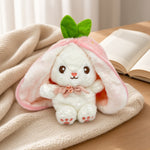 Reversible Strawberry Bunny Plush Toy Soft Polyester Stuffed Animal for Kids Hide and Seek Transforming Toy