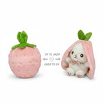 Reversible Strawberry Bunny Plush Toy Soft Polyester Stuffed Animal for Kids Hide and Seek Transforming Toy