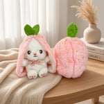 Reversible Strawberry Bunny Plush Toy Soft Polyester Stuffed Animal for Kids Hide and Seek Transforming Toy