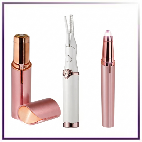 The Effortless Beauty Kit -Facial Hair Remover, Eyebrow Trimmer & Heated Eyelash Curler Set
