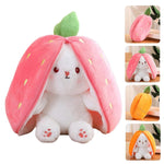 Reversible Strawberry Bunny Plush Toy Soft Polyester Stuffed Animal for Kids Hide and Seek Transforming Toy