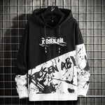 High Street Print Hoodie Men New Patchwork Hoodies Men's Hip Hop Hooded Sweatshirt Men's Sweatshirt Streetwear Loose Personality Letter Print Patchwork Hoodie