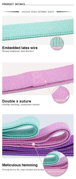 Long Resistance Bands 3 Strengths Purple, Pink and Green