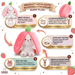 Reversible Strawberry Bunny Plush Toy Soft Polyester Stuffed Animal for Kids Hide and Seek Transforming Toy